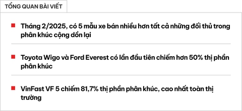 Wigo, Everest lần đầu bán vượt doanh số tất cả đối thủ cộng lại, VF 5 chiếm gần 82% thị phần phân khúc- Ảnh 1. Wigo, Everest lần đầu bán vượt doanh số tất cả đối thủ cộng lại, VF 5 chiếm gần 82% thị phần phân khúc- Ảnh 1.