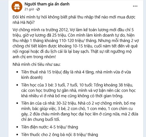 Thu nhập gần 150 triệu đồng/tháng nhưng hơn 10 năm vẫn ở nhà thuê - Nhìn bảng chi tiêu, CĐM hiểu ngay lý do 'CHÁY TÚI'- Ảnh 1. Thu nhập gần 150 triệu đồng/tháng nhưng hơn 10 năm vẫn ở nhà thuê - Nhìn bảng chi tiêu, CĐM hiểu ngay lý do 'CHÁY TÚI'- Ảnh 1.