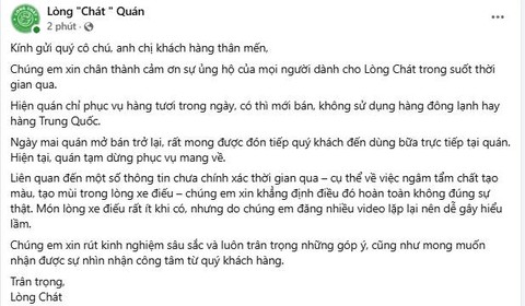 Lòng Chát Quán xin rút kinh nghiệm, tạm dừng 1 dịch vụ- Ảnh 1. Lòng Chát Quán xin rút kinh nghiệm, tạm dừng 1 dịch vụ- Ảnh 1.