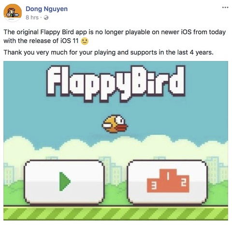 Tựa game Việt nổi tiếng Flappy Bird chính thức chết trên iOS 11 - Ảnh 1. Tựa game Việt nổi tiếng Flappy Bird chính thức chết trên iOS 11 - Ảnh 1.