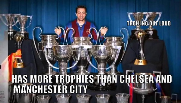 
	Số danh hiệu của Xavi còn nhiều hơn cả Chelsea lẫn Man City