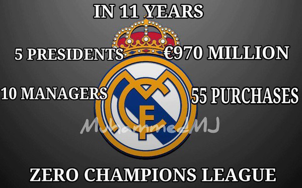 
	11 năm, 5 Chủ tịch, 970 triệu euro, 10 HLV và 0 danh hiệu Champions League