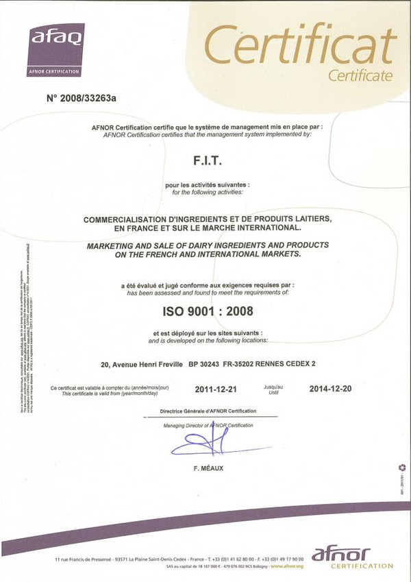 Chứng nhận ISO 9001 :2008 của F.I.T do chính Mạnh Cầm đăng tải