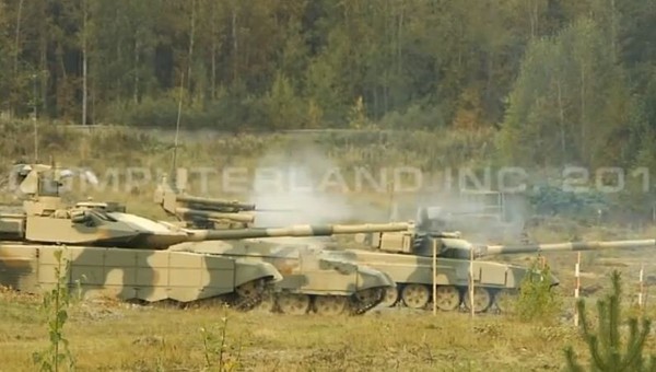 
	Bộ ba xe tăng T-90, T-90MS và BMPT (Ảnh cắt từ video).