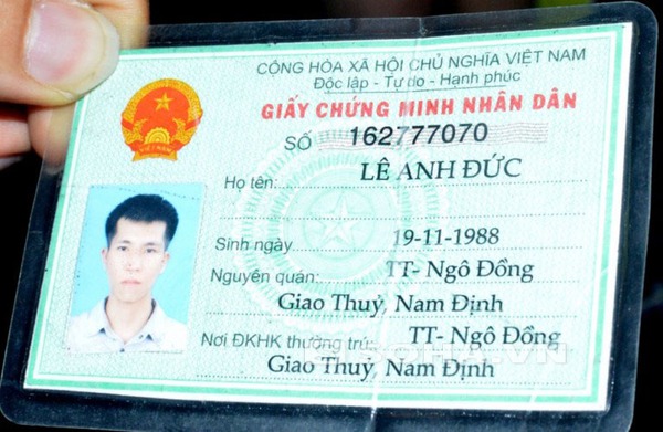 Chứng minh thư của đối tượng Lê Anh Đức.