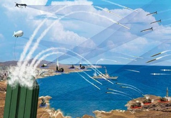 Dự kiến hệ thống David’s Sling sẽ được triển khai hoạt động xen kẽ với hệ thống Iron Dome nhằm bổ sung cho nhau. (Trong ảnh: Đồ họa hệ thống David’s Sling tấn công mục tiêu)