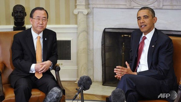 
	Tổng thống Obama trong cuộc gặp với Tổng thư kí Liên Hợp Quốc Ban Ki Moon.