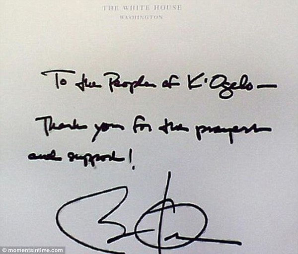 
	Thư tay của Tổng thống Obama gửi tới gia đình nhà mình ở Kenya.