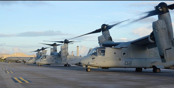 3 chiếc MV-22 Osprey được điều động từ căn cứ không quân Futenma ở Okinawa, Nhật Bản tới đảo Guam hôm 7/12