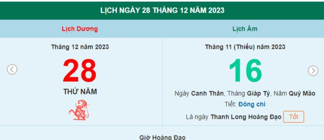 Lịch âm hôm nay - Xem lịch âm ngày 28/12- Ảnh 1.