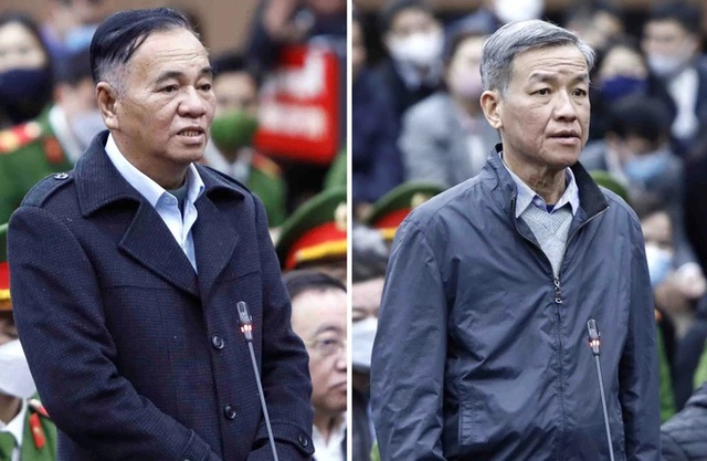 Bị cáo Trần Đình Thành (trái) và bị cáo Đinh Quốc Thái tại phiên tòa năm 2023 - Ảnh: Sài Gòn giải phóng