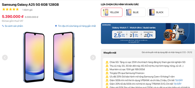 Samsung Galaxy A25 5G giá rẻ 5 triệu: Thiết kế đẹp , camera 50MP , hiệu năng mạnh mẽ - Ảnh 1.