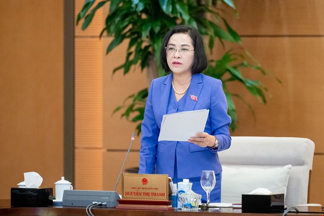Phó Chủ tịch Quốc hội Nguyễn Thị Thanh phát biểu. Ảnh: Cổng TTĐT Quốc hội