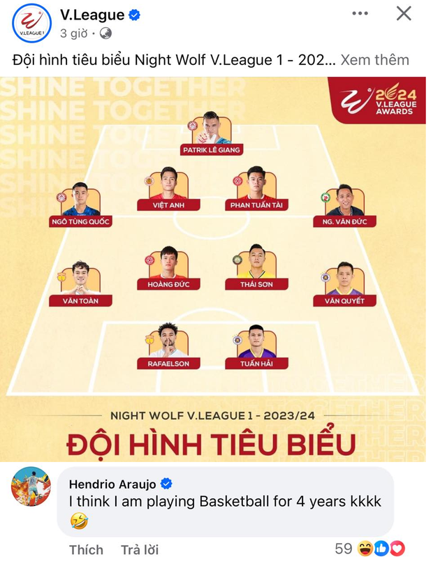 Ngoại binh V.League mỉa mai BTC vì không được vào đội hình tiêu biểu: Chắc là tôi chơi bóng rổ- Ảnh 1.