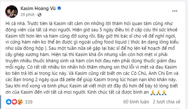 Sau 5 ngày cấp cứu, không muốn gặp ai vì bệnh tật, Kasim Hoàng Vũ chính thức nói rõ tình trạng hiện tại - Ảnh 2.