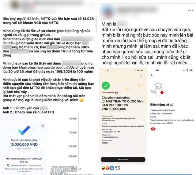 Đấu giá đôi giày và kêu gọi ủng hộ lũ lụt được 10 triệu đồng nhưng chỉ chuyển khoản 100.000 đồng - Ảnh 1.