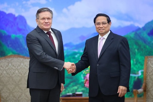 Thủ tướng Phạm Minh Chính và Tổng Giám đốc Tập đoàn Rosatom Alexey Likhachev. Ảnh: VGP Thủ tướng Phạm Minh Chính và Tổng Giám đốc Tập đoàn Rosatom Alexey Likhachev. Ảnh: VGP