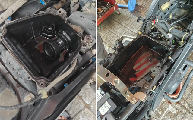 Mưa ngập, xe máy lội nước chảy ra thứ dung dịch trông như cà phê sữa: Không sửa ngay dễ phải mua xe mới!- Ảnh 3. Mưa ngập, xe máy lội nước chảy ra thứ dung dịch trông như cà phê sữa: Không sửa ngay dễ phải mua xe mới!- Ảnh 3.