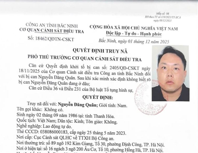 Truy nã Nguyễn Đăng Quân sinh năm 1986 - Ảnh 1.