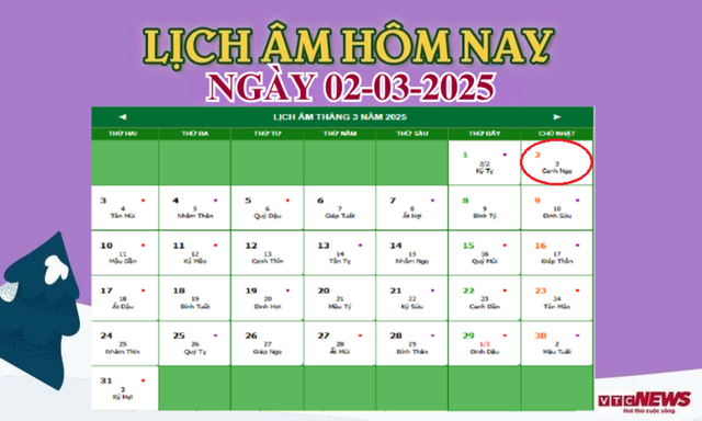 Lịch âm 2/3 - Âm lịch hôm nay 2/3 chính xác nhất - lịch vạn niên 2/3/2025 - Ảnh 1.