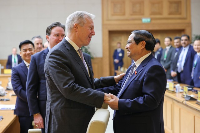 Thủ tướng tiếp đoàn doanh nghiệp Hội đồng Kinh doanh Mỹ - ASEAN (USABC) vào trưa 21/3/2024. Ảnh: VGP Thủ tướng tiếp đoàn doanh nghiệp Hội đồng Kinh doanh Mỹ - ASEAN (USABC) vào trưa 21/3/2024. Ảnh: VGP