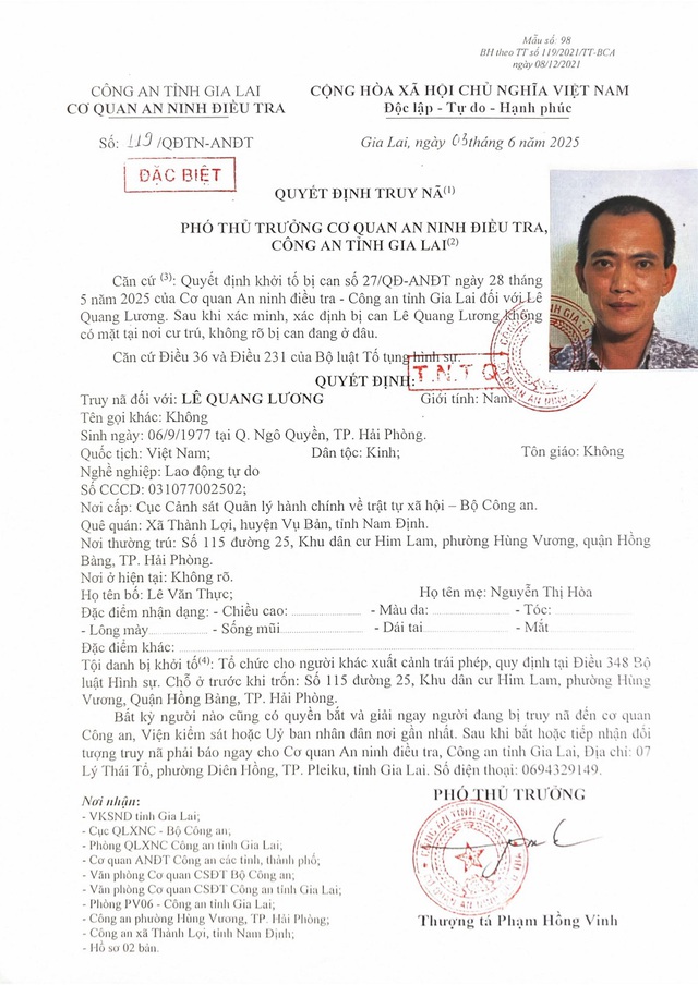 Truy nã Lê Quang Lương - Ảnh 1.