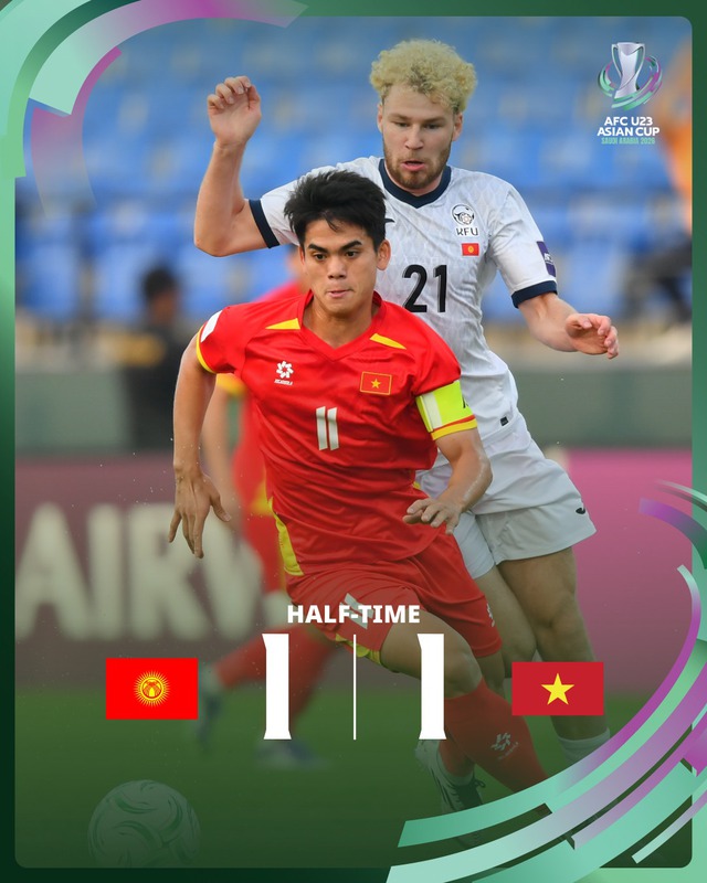 [DIỄN BIẾN] U23 Việt Nam 1-1 U23 Kyrgyzstan: Tuyệt vời! Việt Nam lại dẫn trước g&acirc;y sốc từ chấm 11m - Ảnh 1.
