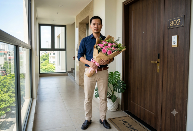 Đến tặng hoa vợ cũ ngày 20/10, người đàn ông gặp chuyện ngại ngùng, ôm hoa về luôn - Ảnh 1.