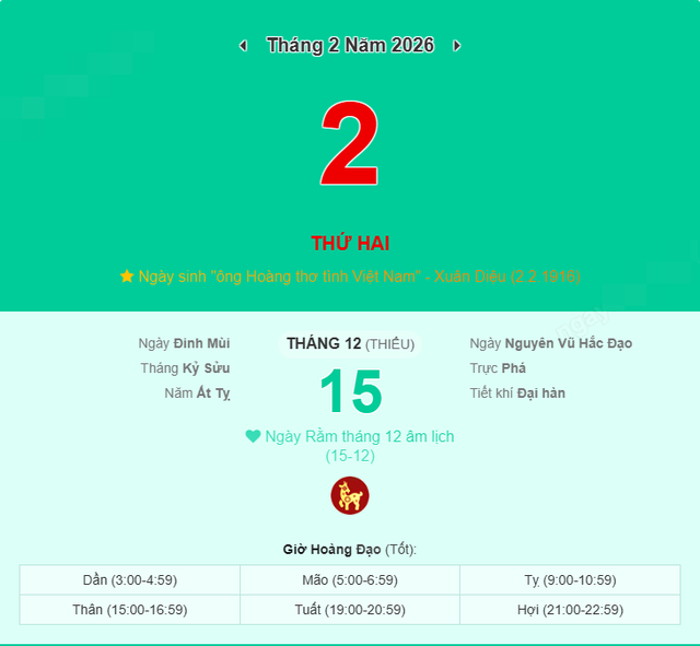 Lịch &acirc;m v&agrave; giờ ho&agrave;ng đạo h&ocirc;m nay: Một ng&agrave;y "dễ thở" giữa thời điểm cận Tết - Ảnh 1.