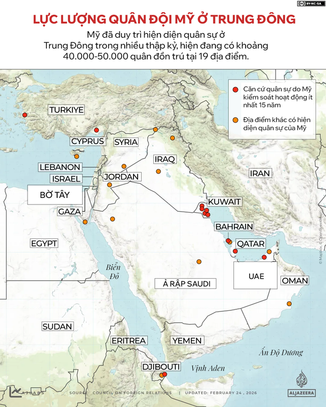 [N&Oacute;NG] Mỹ - Israel kh&ocirc;ng k&iacute;ch Iran: Iran đ&aacute;p trả, ph&oacute;ng t&ecirc;n lửa dữ dội tới 4 căn cứ Mỹ ở Trung Đ&ocirc;ng - Ảnh 1.