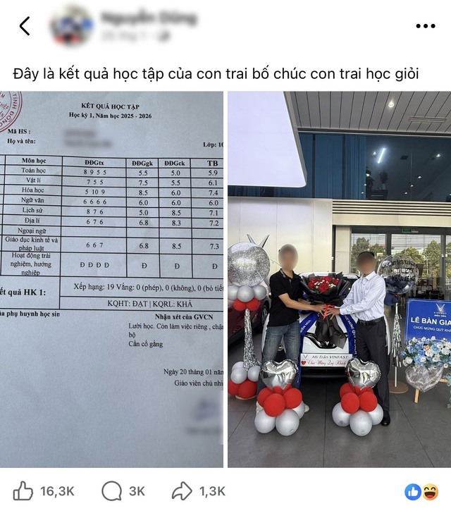 X&ocirc;n xao b&agrave;i đăng con chỉ đạt học lực kh&aacute;, bố vẫn thưởng n&oacute;ng &ocirc; t&ocirc;: Ch&iacute;nh chủ l&ecirc;n tiếng - Ảnh 1.