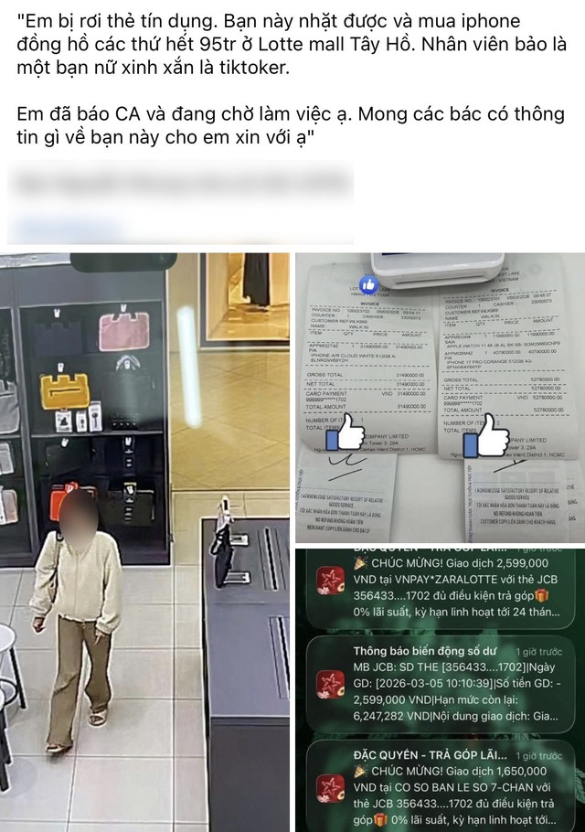 X&ocirc;n xao th&ocirc;ng tin nữ Tiktoker nhặt được thẻ t&iacute;n dụng, ti&ecirc;u lu&ocirc;n 95 triệu đồng: C&ocirc;ng an phường v&agrave;o cuộc - Ảnh 1.