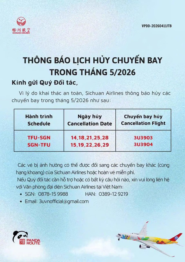 Mới nhất: Một hãng hàng không bất ngờ thông báo hủy nhiều chuyến bay đến TP.HCM trong tháng 5/2026 - Ảnh 1.
