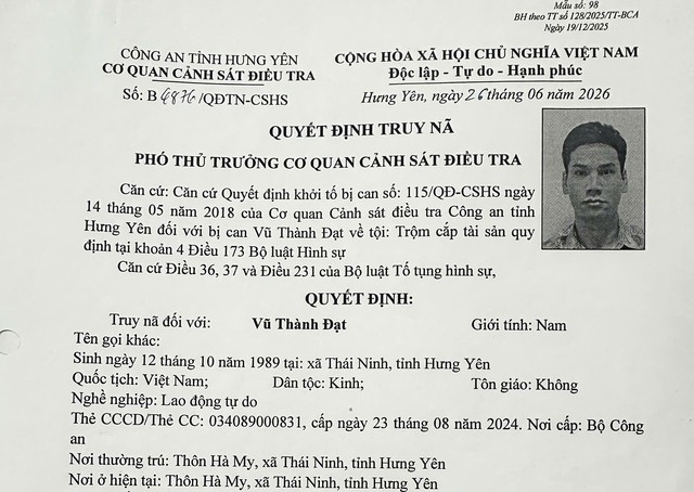 Công an kêu gọi bị can Vũ Thành Đạt - Ảnh 1.