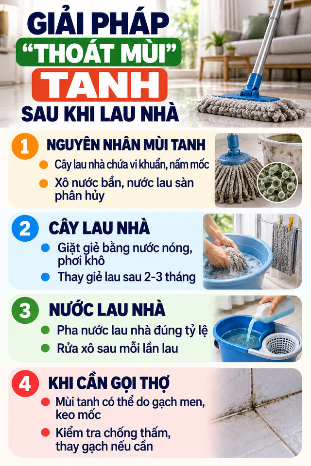 Giải pháp thoát mùi tanh sau khi lau nhà hiệu quả trong năm 2026 - Ảnh 2. Giải pháp thoát mùi tanh sau khi lau nhà hiệu quả trong năm 2026 - Ảnh 2.