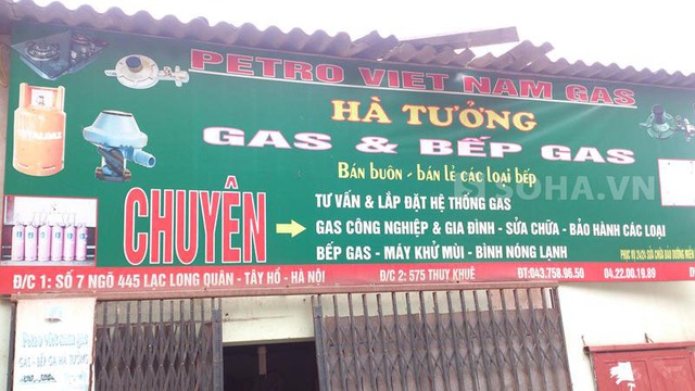 
	Biển hiệu tại cửa hàng gas xảy ra vụ nổ.