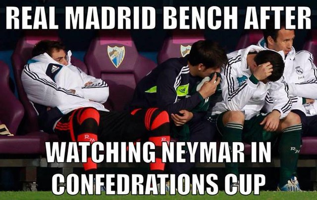 
	Hàng ghế của Real khi chứng kiến Neymar nhả đạn liên tục tại Confeds Cup