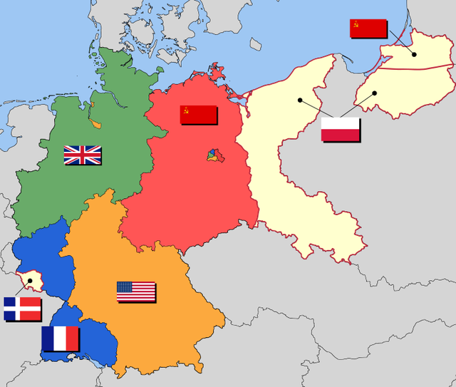 Sơ đồ phân chia khu chiếm đóng trên cả nước Đức. Berlin nằm lọt giữa khu do Liên Xô quản lý