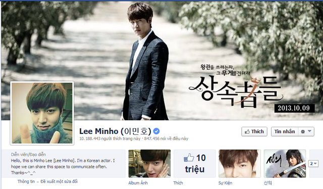  	Fanpage của chàng diễn viên nổi tiếng này đã hút hơn 10 triệu lượt like