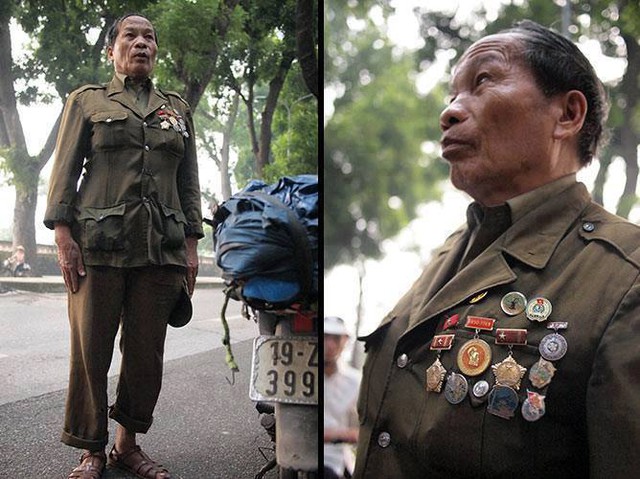  	Người cựu chiến binh cùng chiếc xe máy cọc cạch, bộ quân phục cũ kỹ, huân chương đeo đầy ngực, đứng nghiêm trang theo tác phong quân đội như để tỏ lòng trung thành với người Anh Cả của quân đội Việt Nam