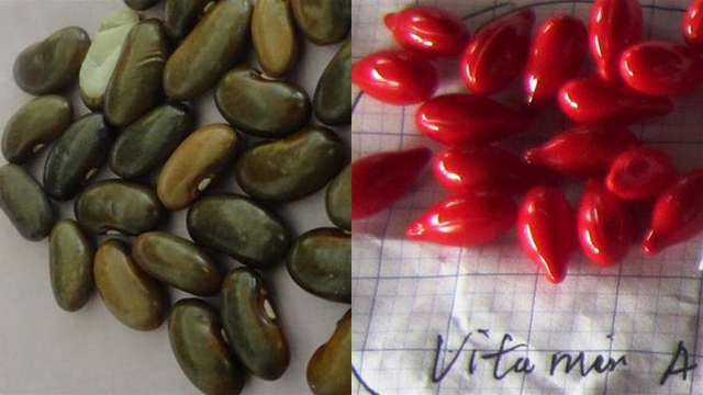 
	Hạt đậu và viên Vitamin A mà ông Hùng nhầm lẫn.