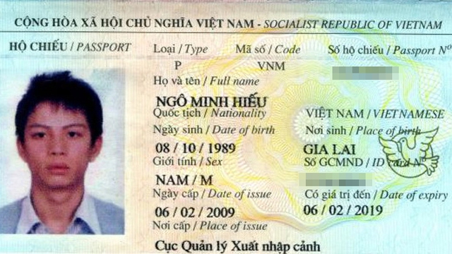  	Hộ chiếu của Ngô Minh Hiếu - người đang bị cáo buộc ăn trộm hơn 500.000 thông tin cá nhân của My