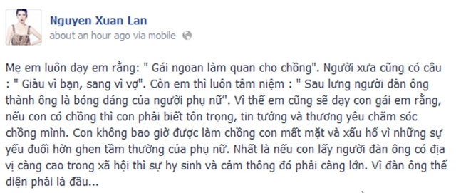 Xuân Lan dạy con gái chưa chào đợi cách làm vợ