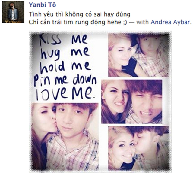 	Những tấm ảnh công khai mối quan hệ với Andrea do Yanbi đăng tải.