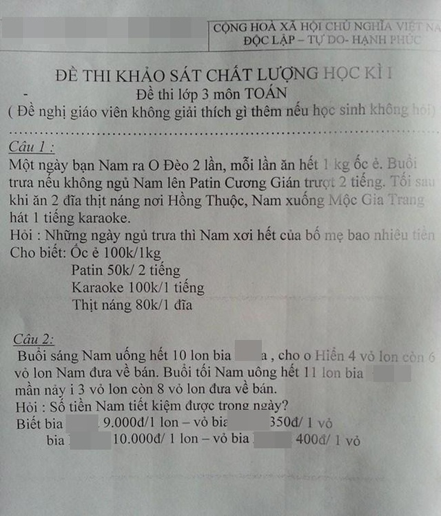 Đề thi với nội dung khó hiểu