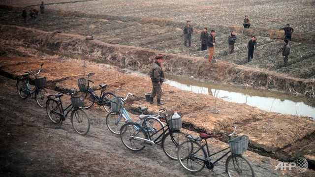  	Những người dân nông thôn Triều Tiên ngước nhìn đoàn tàu hoả chạy qua nơi mình sinh sống.