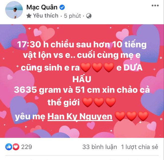 Mạc Hồng Quân chia sẻ niềm vui khi Kỳ Hân vượt cạn thành công, hình ảnh em bé chưa được tiết lộ - Ảnh 1.