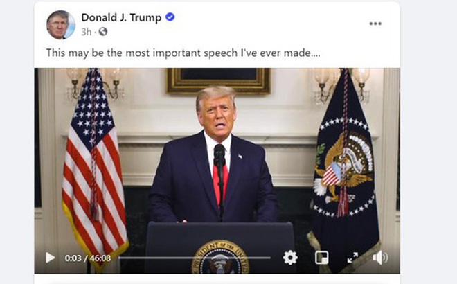 Bài phát biểu của ông Trump đăng tải trên Facebook. Ảnh: Chụp màn hình Facebook