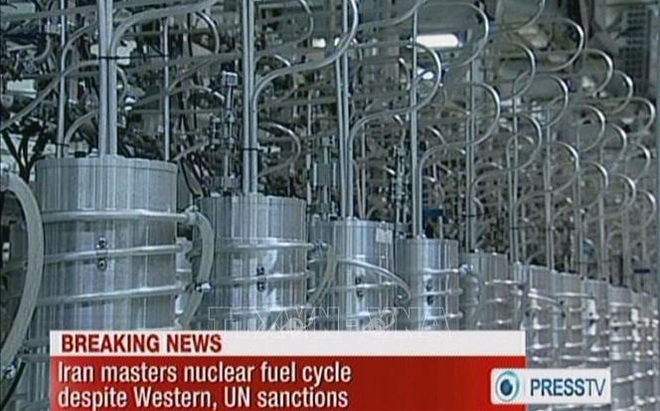 Hình ảnh do đài truyền hình nhà nước Press TV của Iran đưa tin về các máy li tâm ở cơ sở hạt nhân Natanz. Ảnh (tư liệu): AFP/TTXVN