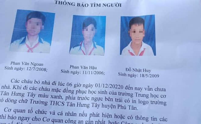 Thông báo tìm 3 cháu đạp xe hơn 300km tìm cha mẹ được chia sẻ trên rộng rãi trên mạng xã hội (ảnh Facebook)